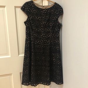 Anne Klein size 16 black lace over taupe formal dress.